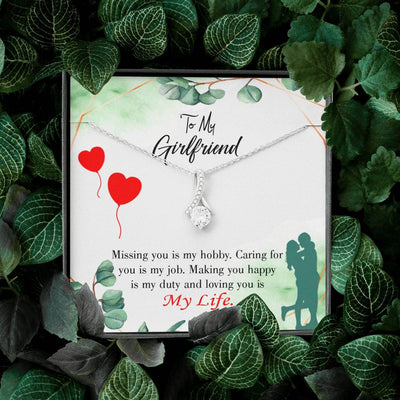 Girlfriend Gift Hobby Job Life Eternity Ribbon Stone Pendant 14K White Gold Stainless Steel Jewelry Gift  - Alluring Beauty Necklace Gift For Her