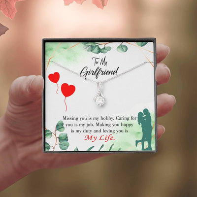 Girlfriend Gift Hobby Job Life Eternity Ribbon Stone Pendant 14K White Gold Stainless Steel Jewelry Gift  - Alluring Beauty Necklace Gift For Her