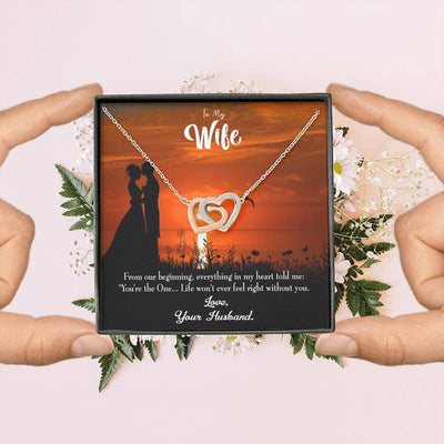 Wife Gift For Wife Birthday You're The One! Inseparable Love Pendant 18k Rose Gold Finish 16� - Interlocking Hearts Necklace