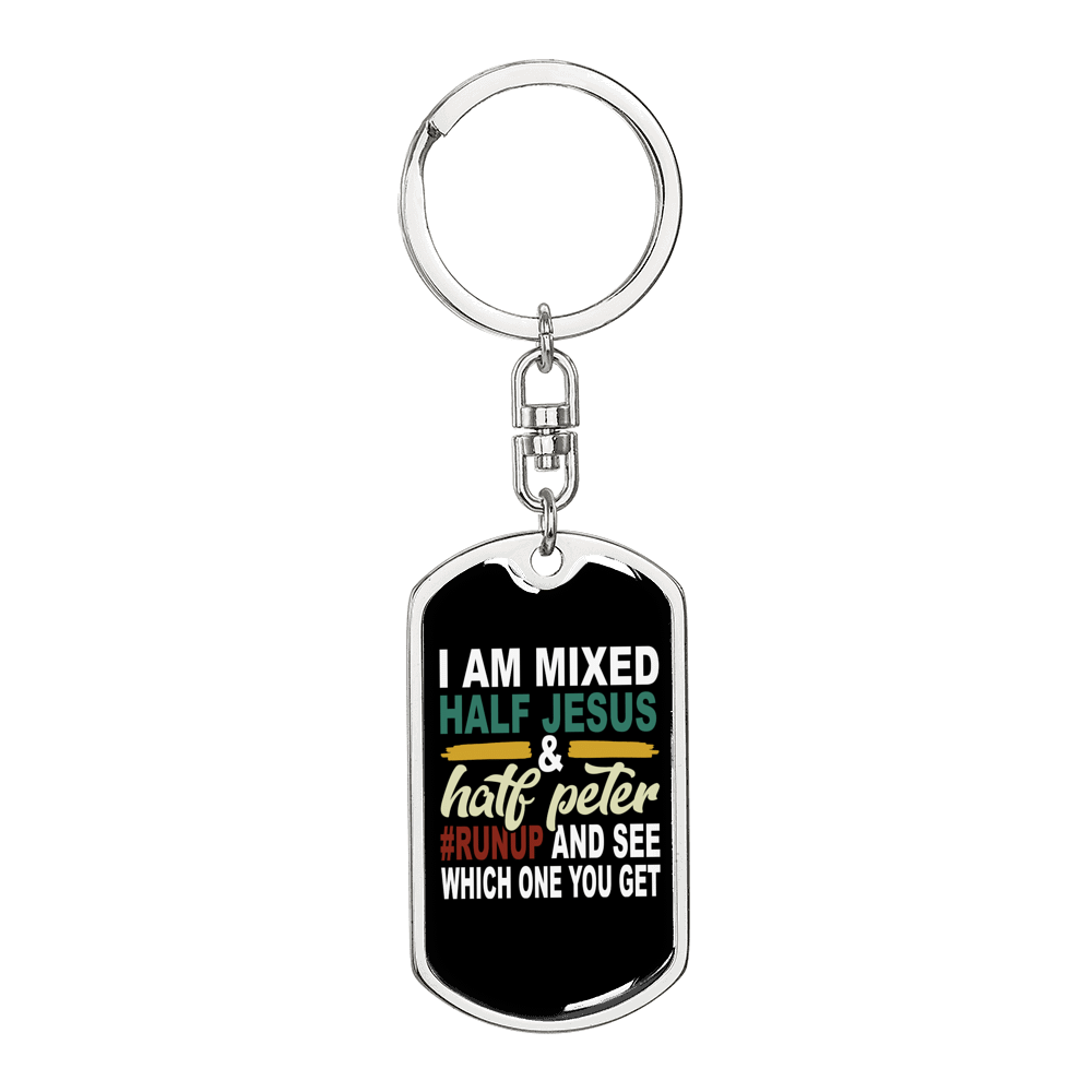 Half Jesus Half Peter Keychain Dog Tag Keyring - Dog Tag with Swivel Keychain