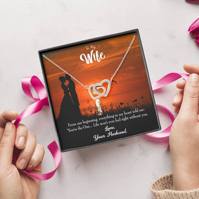 Wife Gift For Wife Birthday You're The One! Inseparable Love Pendant 18k Rose Gold Finish 16� - Interlocking Hearts Necklace