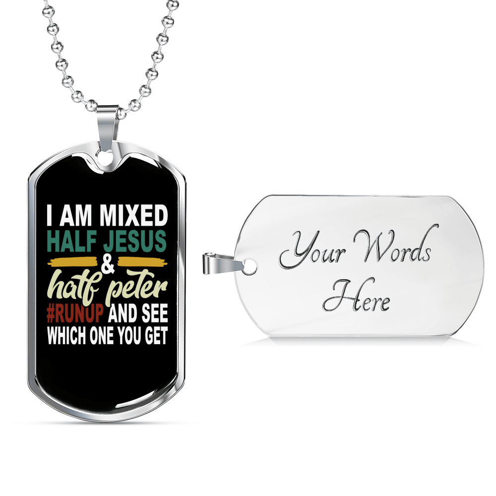 Half Jesus Half Peter Necklace Dog Tag 24" Chain - Luxury Love Messages Dog Tag Gifts For Him