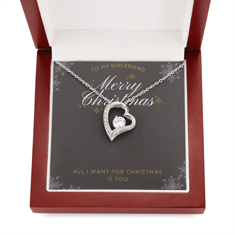 To My Girlfriend All I want For Christmas Message Card Forever Necklace 18k Gold or Stainless Steel 18" Necklace - Forever Love Necklace Gift Idea For Woman