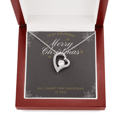 To My Girlfriend All I want For Christmas Message Card Forever Necklace 18k Gold or Stainless Steel 18" Necklace - Forever Love Necklace Gift Idea For Woman