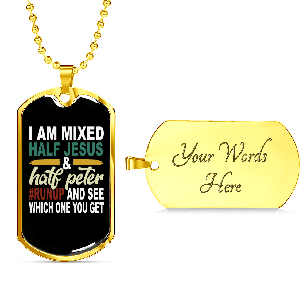 Half Jesus Half Peter Necklace Dog Tag 24" Chain - Luxury Love Messages Dog Tag Gifts For Him