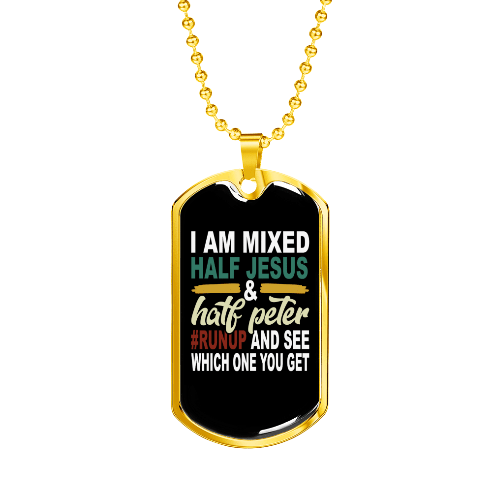 Half Jesus Half Peter Necklace Dog Tag 24" Chain - Luxury Love Messages Dog Tag Gifts For Him