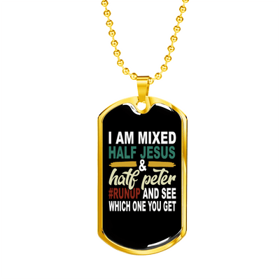 Half Jesus Half Peter Necklace Dog Tag 24" Chain - Luxury Love Messages Dog Tag Gifts For Him
