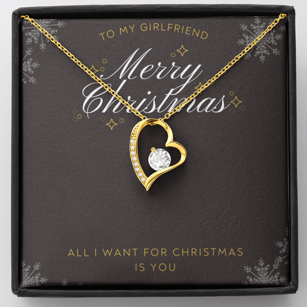 To My Girlfriend All I want For Christmas Message Card Forever Necklace 18k Gold or Stainless Steel 18" Necklace - Forever Love Necklace Gift Idea For Woman