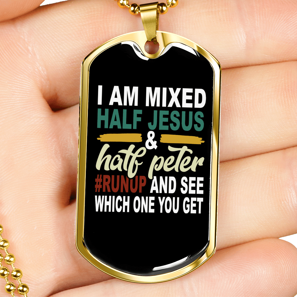 Half Jesus Half Peter Necklace Dog Tag 24" Chain - Luxury Love Messages Dog Tag Gifts For Him
