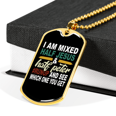 Half Jesus Half Peter Necklace Dog Tag 24" Chain - Luxury Love Messages Dog Tag Gifts For Him