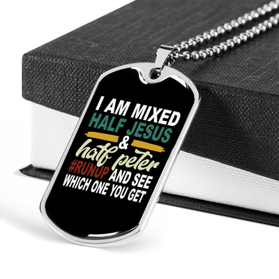 Half Jesus Half Peter Necklace Dog Tag 24" Chain - Luxury Love Messages Dog Tag Gifts For Him