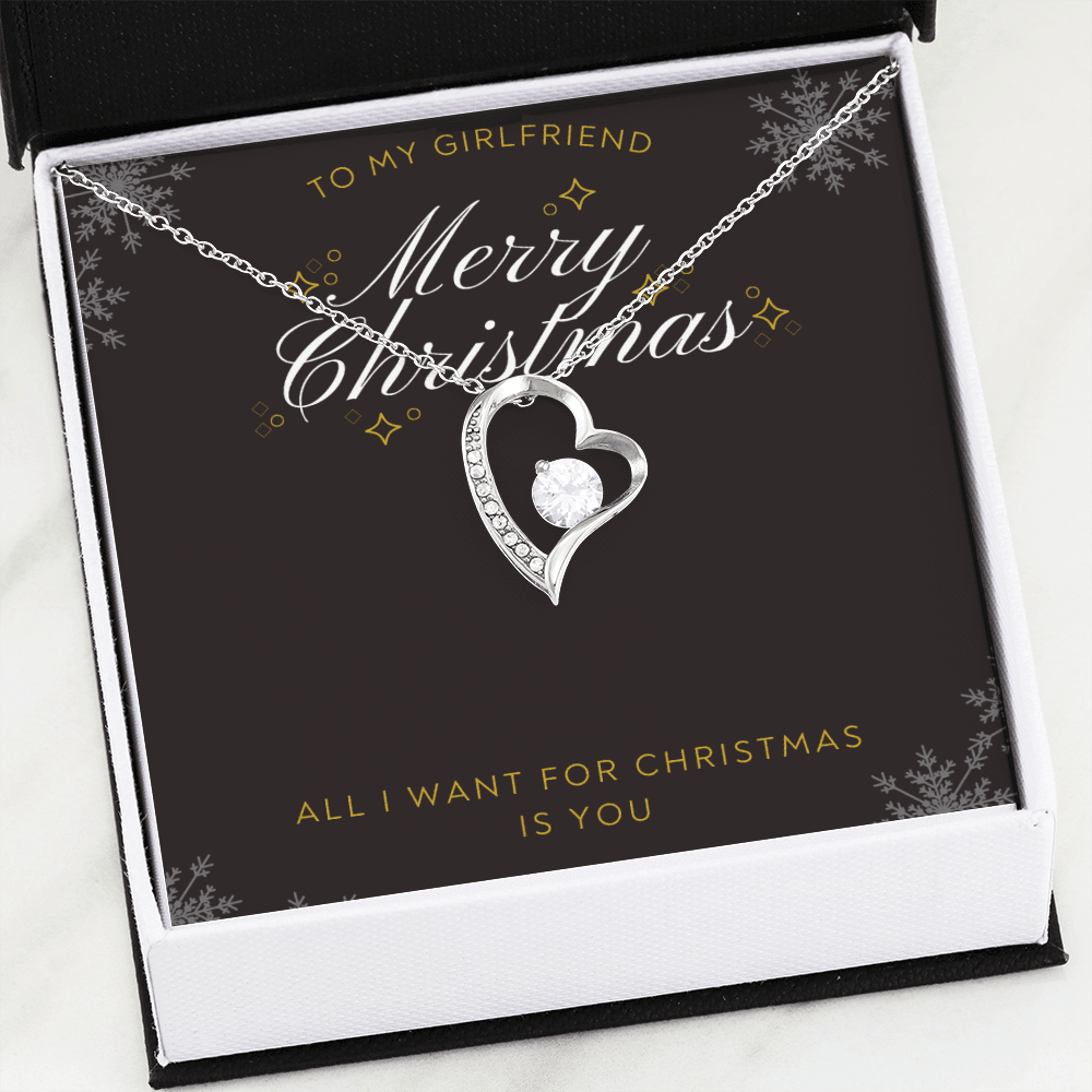 To My Girlfriend All I want For Christmas Message Card Forever Necklace 18k Gold or Stainless Steel 18" Necklace - Forever Love Necklace Gift Idea For Woman