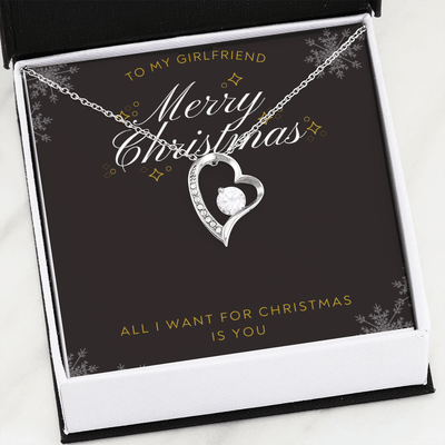 To My Girlfriend All I want For Christmas Message Card Forever Necklace 18k Gold or Stainless Steel 18" Necklace - Forever Love Necklace Gift Idea For Woman