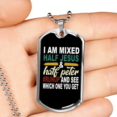 Half Jesus Half Peter Necklace Dog Tag 24" Chain - Luxury Love Messages Dog Tag Gifts For Him