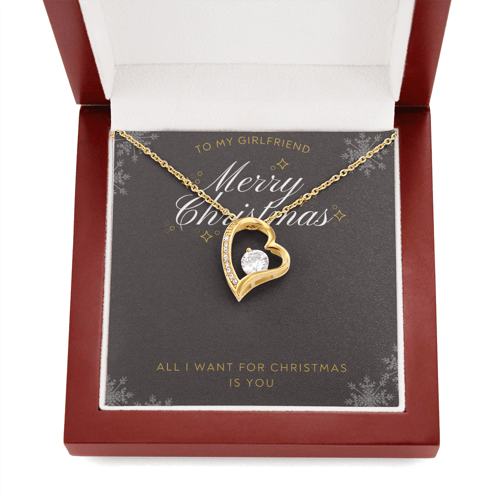 To My Girlfriend All I want For Christmas Message Card Forever Necklace 18k Gold or Stainless Steel 18" Necklace - Forever Love Necklace Gift Idea For Woman