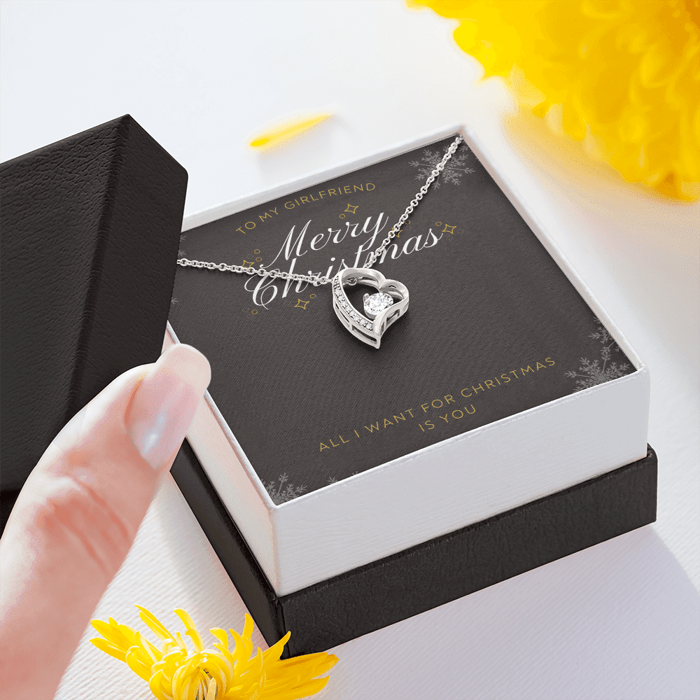 To My Girlfriend All I want For Christmas Message Card Forever Necklace 18k Gold or Stainless Steel 18" Necklace - Forever Love Necklace Gift Idea For Woman