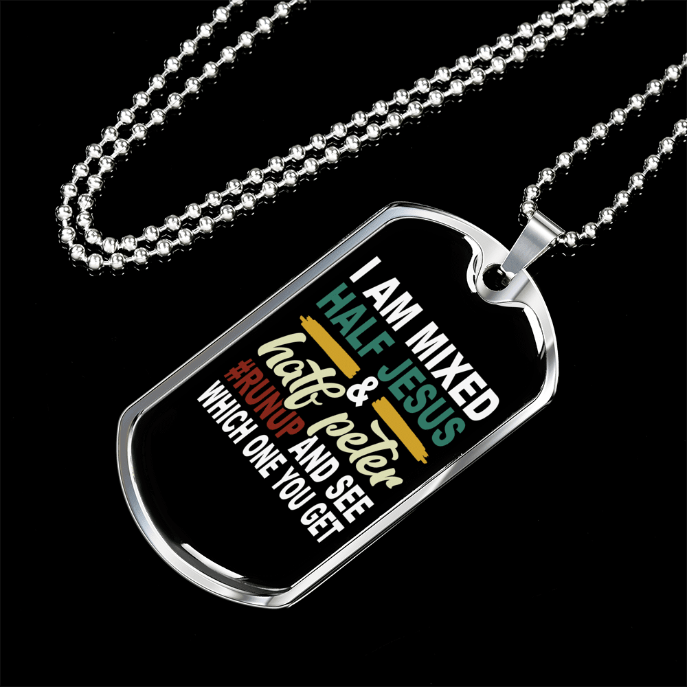 Half Jesus Half Peter Necklace Dog Tag 24" Chain - Luxury Love Messages Dog Tag Gifts For Him
