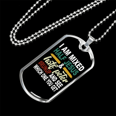 Half Jesus Half Peter Necklace Dog Tag 24" Chain - Luxury Love Messages Dog Tag Gifts For Him