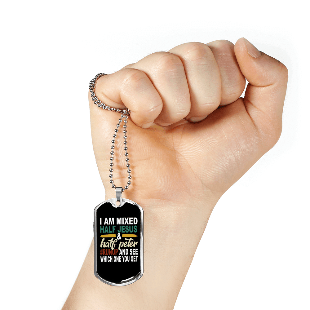 Half Jesus Half Peter Necklace Dog Tag 24" Chain - Luxury Love Messages Dog Tag Gifts For Him