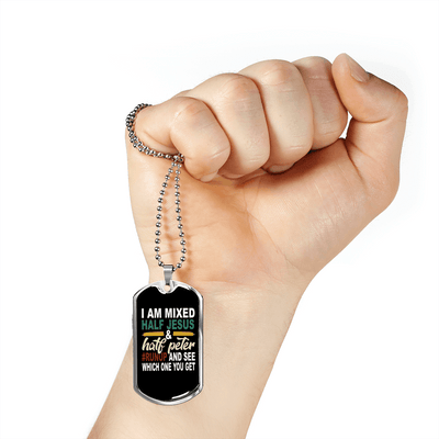 Half Jesus Half Peter Necklace Dog Tag 24" Chain - Luxury Love Messages Dog Tag Gifts For Him