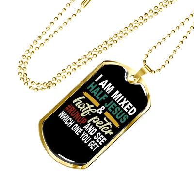 Half Jesus Half Peter Necklace Dog Tag 24" Chain - Luxury Love Messages Dog Tag Gifts For Him
