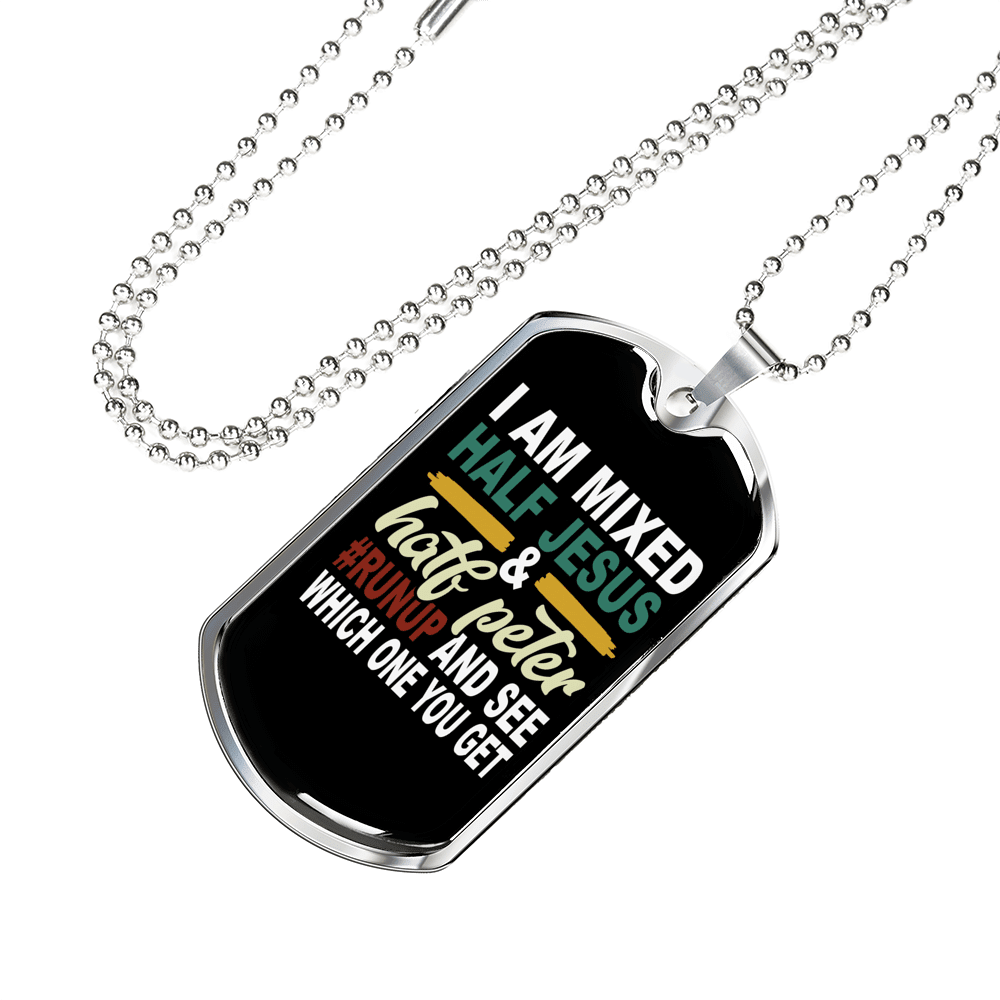Half Jesus Half Peter Necklace Dog Tag 24" Chain - Luxury Love Messages Dog Tag Gifts For Him