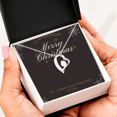 To My Girlfriend All I want For Christmas Message Card Forever Necklace 18k Gold or Stainless Steel 18" Necklace - Forever Love Necklace Gift Idea For Woman