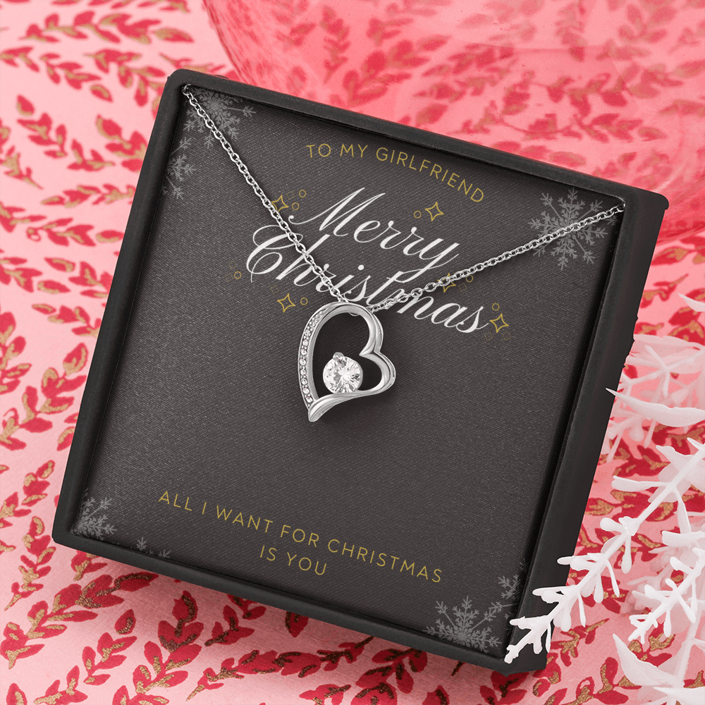 To My Girlfriend All I want For Christmas Message Card Forever Necklace 18k Gold or Stainless Steel 18" Necklace - Forever Love Necklace Gift Idea For Woman