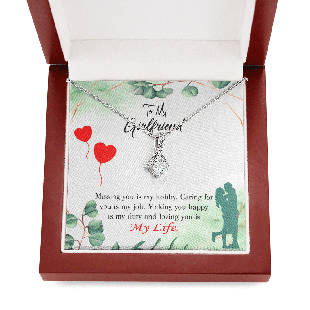 To My Girlfriend Hobby Job Life Message Card W Mahogany Style Luxury Box Eternity Ribbon Stone Necklace - Alluring Beauty Necklace Gift For Her