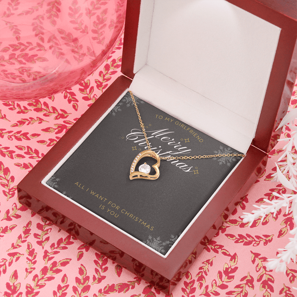 To My Girlfriend All I want For Christmas Message Card Forever Necklace 18k Gold or Stainless Steel 18" Necklace - Forever Love Necklace Gift Idea For Woman
