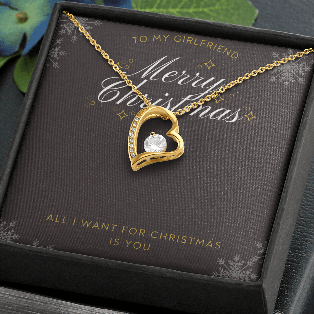 To My Girlfriend All I want For Christmas Message Card Forever Necklace 18k Gold or Stainless Steel 18" Necklace - Forever Love Necklace Gift Idea For Woman