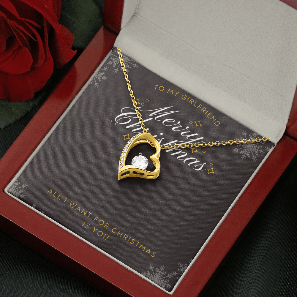 To My Girlfriend All I want For Christmas Message Card Forever Necklace 18k Gold or Stainless Steel 18" Necklace - Forever Love Necklace Gift Idea For Woman
