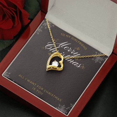 To My Girlfriend All I want For Christmas Message Card Forever Necklace 18k Gold or Stainless Steel 18" Necklace - Forever Love Necklace Gift Idea For Woman