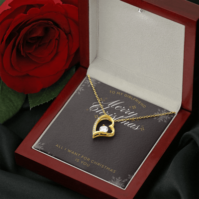 To My Girlfriend All I want For Christmas Message Card Forever Necklace 18k Gold or Stainless Steel 18" Necklace - Forever Love Necklace Gift Idea For Woman