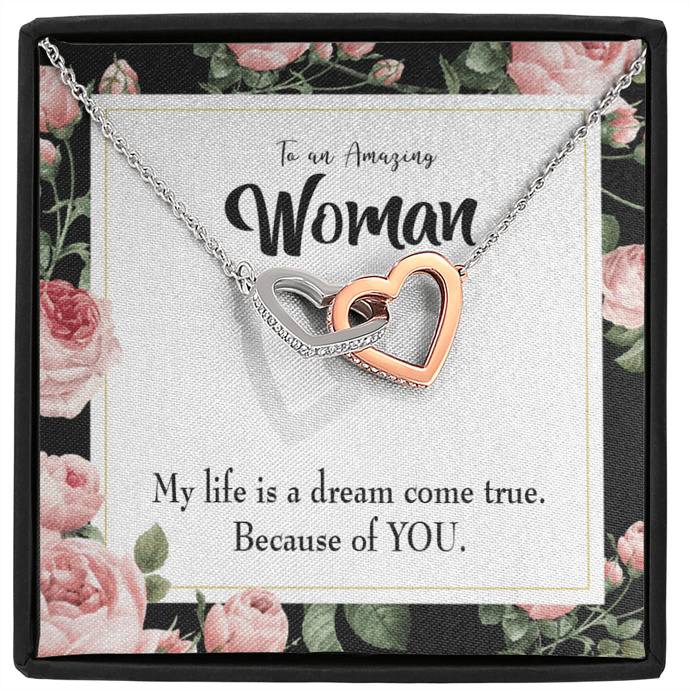 Wife Gift For Wife Birthday Dream Come True Inseparable Love Pendant 18k Rose Gold Finish 16� - Interlocking Hearts Necklace