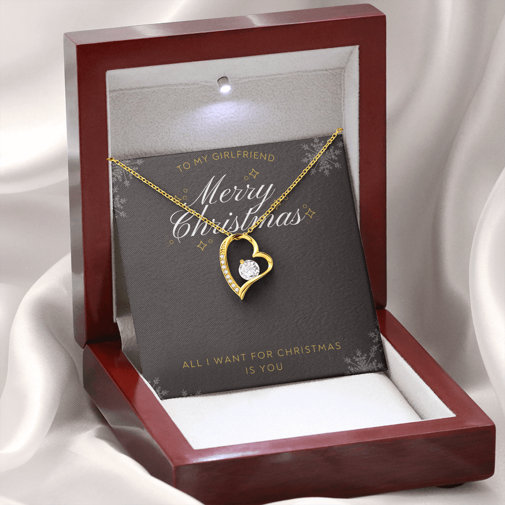 To My Girlfriend All I want For Christmas Message Card Forever Necklace 18k Gold or Stainless Steel 18" Necklace - Forever Love Necklace Gift Idea For Woman