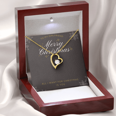 To My Girlfriend All I want For Christmas Message Card Forever Necklace 18k Gold or Stainless Steel 18" Necklace - Forever Love Necklace Gift Idea For Woman