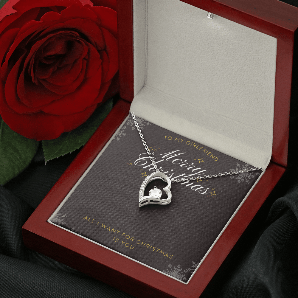 To My Girlfriend All I want For Christmas Message Card Forever Necklace 18k Gold or Stainless Steel 18" Necklace - Forever Love Necklace Gift Idea For Woman