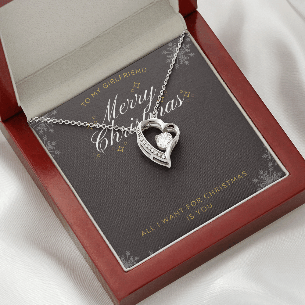To My Girlfriend All I want For Christmas Message Card Forever Necklace 18k Gold or Stainless Steel 18" Necklace - Forever Love Necklace Gift Idea For Woman