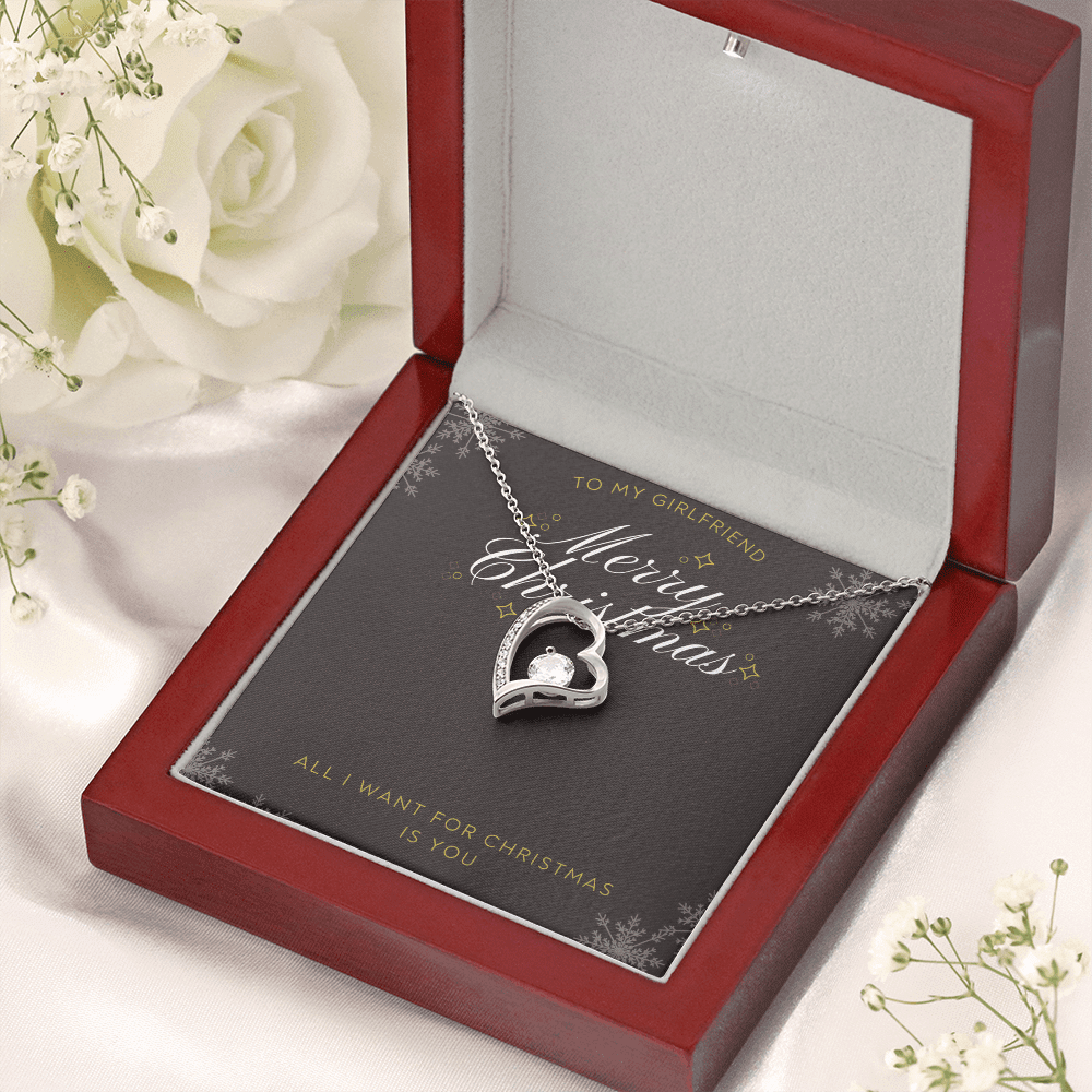 To My Girlfriend All I want For Christmas Message Card Forever Necklace 18k Gold or Stainless Steel 18" Necklace - Forever Love Necklace Gift Idea For Woman