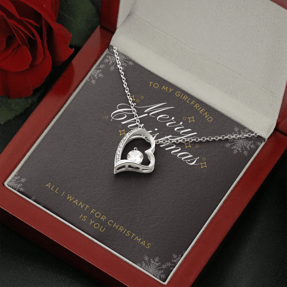 To My Girlfriend All I want For Christmas Message Card Forever Necklace 18k Gold or Stainless Steel 18" Necklace - Forever Love Necklace Gift Idea For Woman