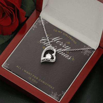 To My Girlfriend All I want For Christmas Message Card Forever Necklace 18k Gold or Stainless Steel 18" Necklace - Forever Love Necklace Gift Idea For Woman