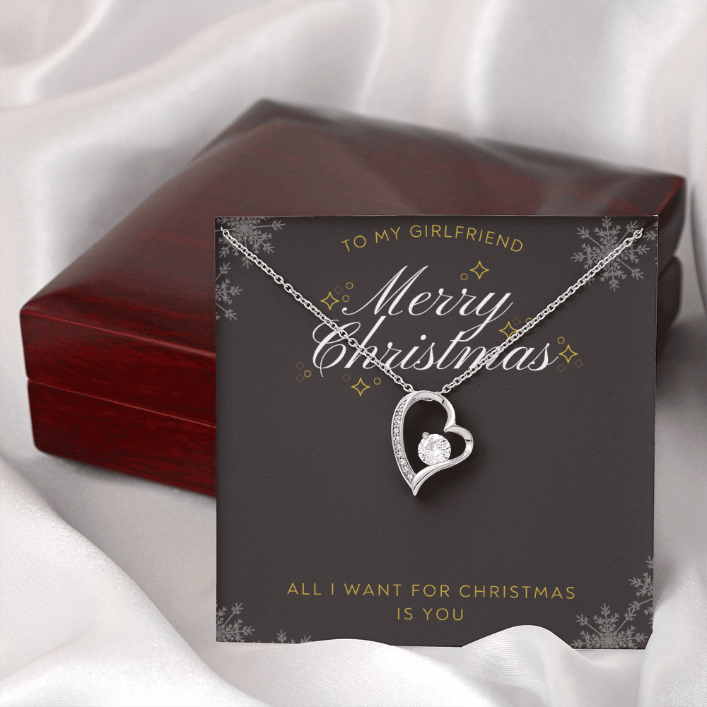 To My Girlfriend All I want For Christmas Message Card Forever Necklace 18k Gold or Stainless Steel 18" Necklace - Forever Love Necklace Gift Idea For Woman