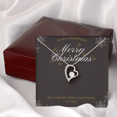 To My Girlfriend All I want For Christmas Message Card Forever Necklace 18k Gold or Stainless Steel 18" Necklace - Forever Love Necklace Gift Idea For Woman