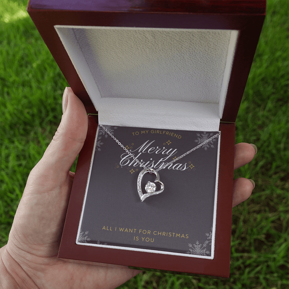To My Girlfriend All I want For Christmas Message Card Forever Necklace 18k Gold or Stainless Steel 18" Necklace - Forever Love Necklace Gift Idea For Woman