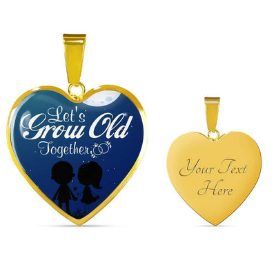 To Wife Let's Grow Old Together Stainless Steel or 18k Gold Heart Necklace Jewelry Gift  - Luxury Heart Pendant Necklace Gift Idea For Her/Him