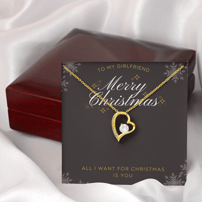 To My Girlfriend All I want For Christmas Message Card Forever Necklace 18k Gold or Stainless Steel 18" Necklace - Forever Love Necklace Gift Idea For Woman
