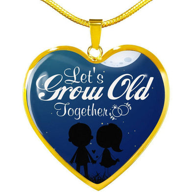 To Wife Let's Grow Old Together Stainless Steel or 18k Gold Heart Necklace Jewelry Gift  - Luxury Heart Pendant Necklace Gift Idea For Her/Him