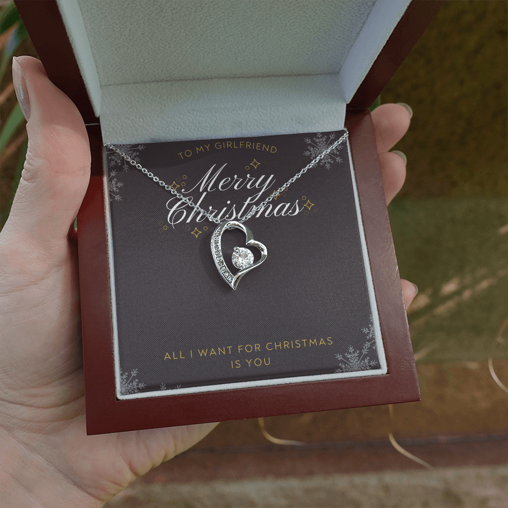 To My Girlfriend All I want For Christmas Message Card Forever Necklace 18k Gold or Stainless Steel 18" Necklace - Forever Love Necklace Gift Idea For Woman