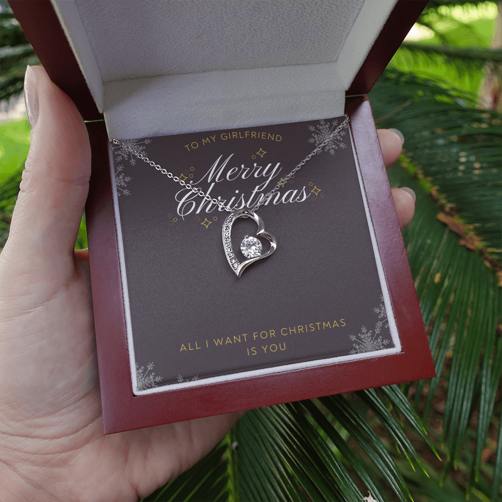 To My Girlfriend All I want For Christmas Message Card Forever Necklace 18k Gold or Stainless Steel 18" Necklace - Forever Love Necklace Gift Idea For Woman